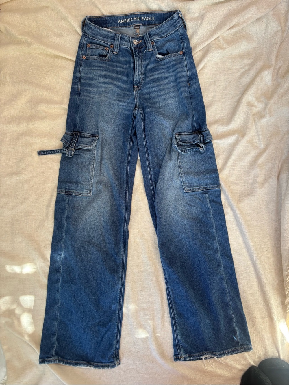 American Eagle Outfitters Blue Cargo Denim Jeans - Relaxed Fit